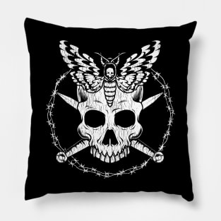 Gothic skull with death's head hawk moth Pillow