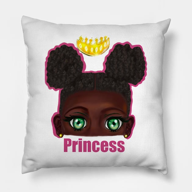 Princess - beautiful black girl with Afro hair in puffs, green eyes and dark brown skin side profile. Hair love ! Pillow by Artonmytee