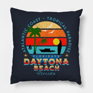 Daytona Beach, Florida Retro Sunset Pillow