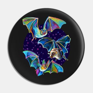 Psychedelic Bat Trio Pattern on Blue Pin