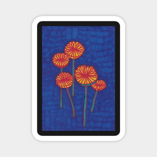 Mushrooms on a Blue Background Magnet by JaySnellingArt