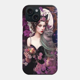 Spellbinding Art of a Beautiful Witch and her Cat is just Enchanting. Phone Case