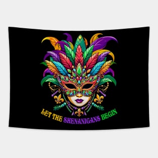 Let The Shenanigans Begin Mardi Gras Jester Mask Beads Women Tapestry