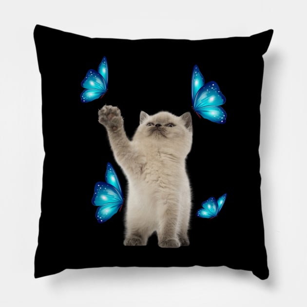 Cute White Cat With Butterfly Cat adoption For Cat Lover Pillow by drag is art