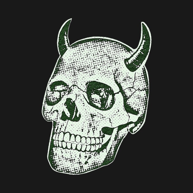 Horned Skull In Green by Joe The Badger