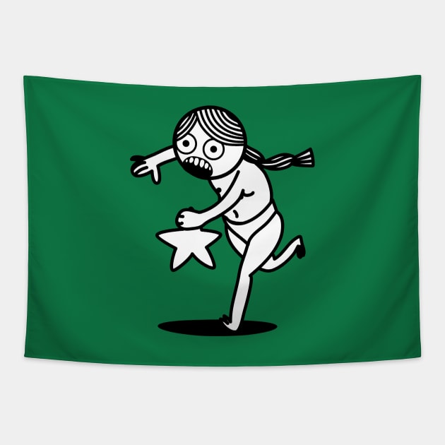 Scare little Girl running with starfish Tapestry by Juan41