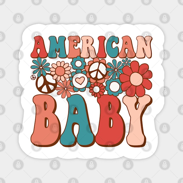 Retro Groovy American Baby Matching Family 4th of July Magnet by BramCrye