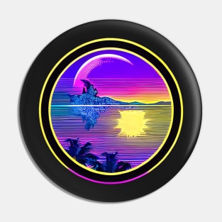 Sun under water and moon astral retro colorfull sticker Pin