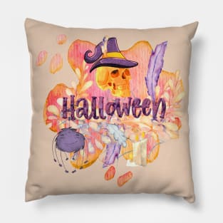 BEAUTIFUL WORDSMITH HALLOWEEN WITH SKULL AND SPIDER WITH FEATHERS AND FLOWERS Pillow