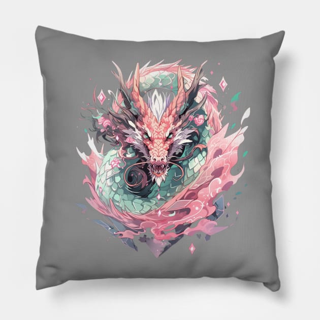 Pastel Crystal Chinese Dragon Pillow by DarkSideRunners