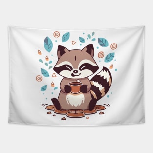 raccoon love coffe Tapestry