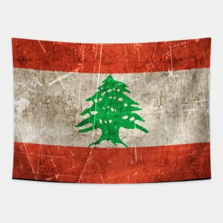 Vintage Aged and Scratched Lebanese Flag Tapestry