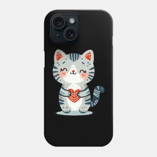 Cute cat with red heart Phone Case