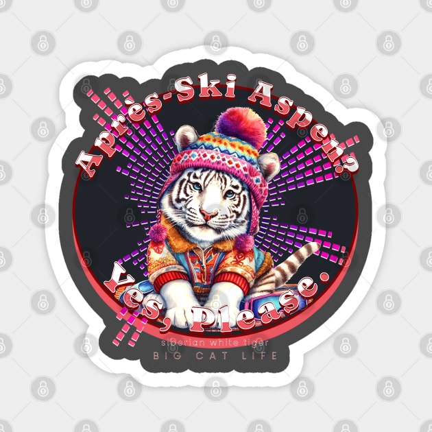 Apres-Ski Aspen Groovy Beanie White Tiger 65T Magnet by catsloveart