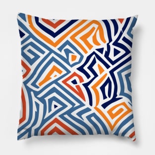 Maze Red Blue Orange Abstract Design Pillow