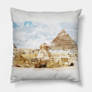 Egypt Sphinx Giza Pyramids Lovely Traveling Fine Art Painting Pillow