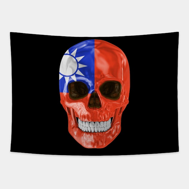 Taiwan Flag Skull - Gift for Taiwanese With Roots From Taiwan Tapestry by Country Flags