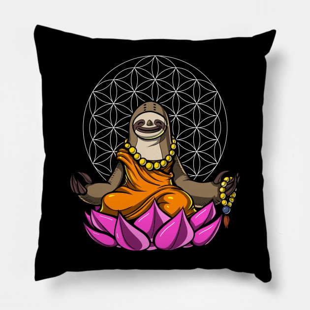 Sloth Buddha Zen Yoga Meditation Flower Of Life Pillow by underheaven