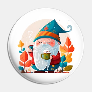 Funny Coffee & Gnome Lovers Cute Retro Fall Gardener Pin