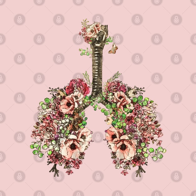 Lung Anatomy, vintage roses,Cancer Awareness by Collagedream