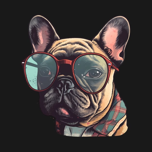 French Bulldog Retro Vibes - Geeky Bulldog Wearing Glasses by TeeTopiaNovelty