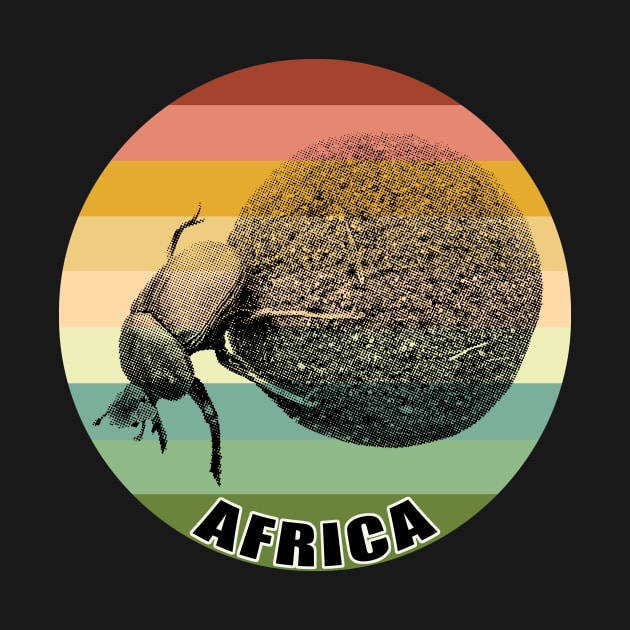 Dung Beetle Pushing Dung Ball on Vintage Retro Africa Sunset by scotch
