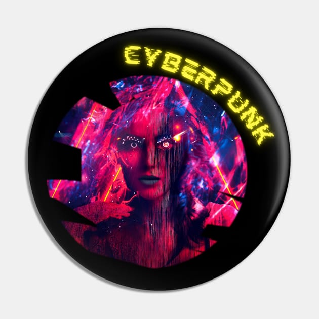 Cyberpunk Futuristic Neon Glitch Pin by pawsitronic