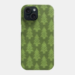 Green Evergreen Christmas Trees on Green Burlap Cloth Phone Case