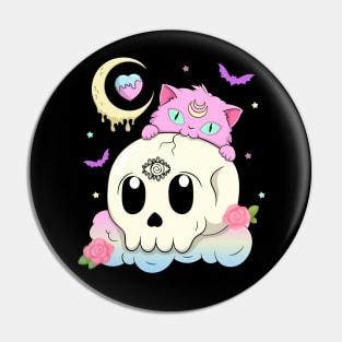 Creepy Cute Cat with Skull Pastel Goth Pin