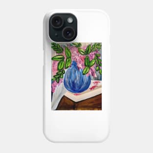 Abstract purple flowers on a side table Phone Case