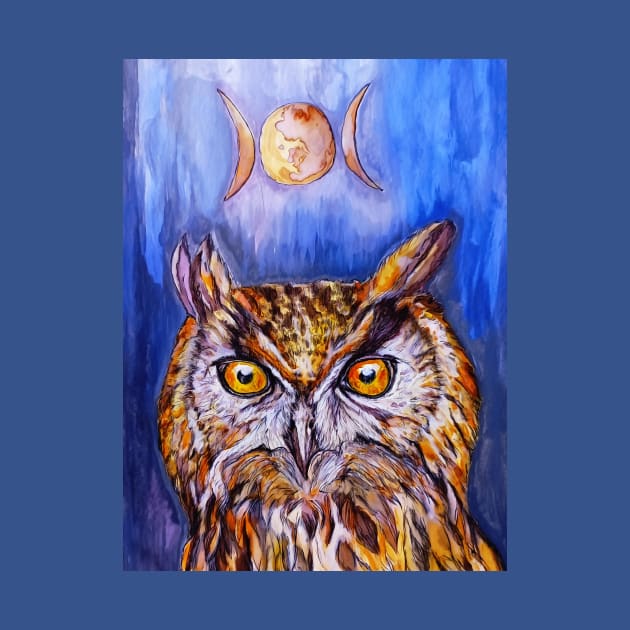 Beautiful Owl and Goddess Moon by candimoonart