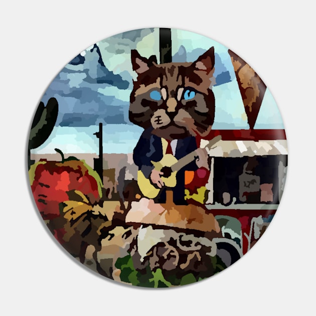 watercolor cat playing guitar on cheeseburger Pin by Catbrat