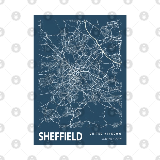 Sheffield Blueprint Street Map, Sheffield Colour Map Prints by tienstencil