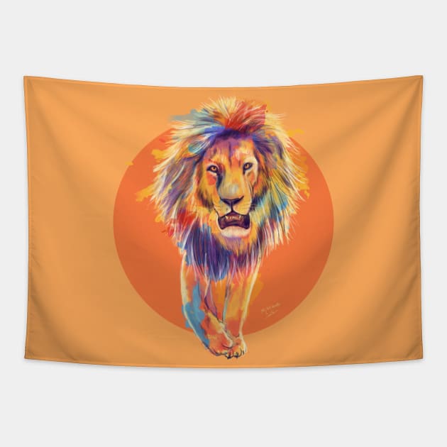 The King, Orange Edition, Colorful Lion Illustration Tapestry by Flo Art Studio