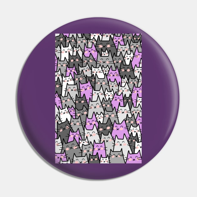 Cat Party - Gray Purple Pin by HappyCatPrints