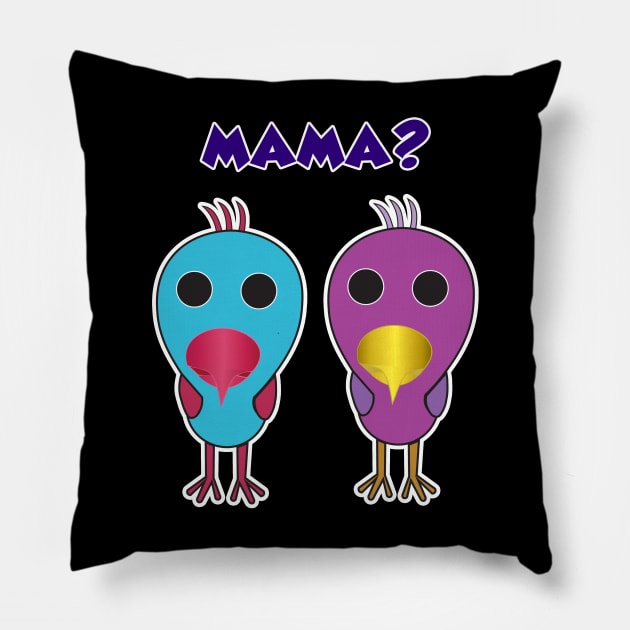 Baby Opila Birds are looking for their Mama! Pillow by NatTheDesigner