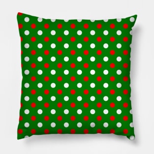 Christmas - Red and White Polka Dots Pattern on Green Background Pillow