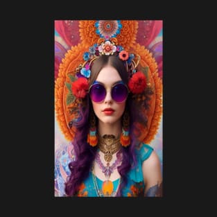 Bohemian psychedelic peace flower power girl art T-Shirt