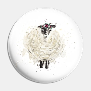 Fuzzy Sheep with Floral headdress Pin