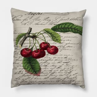 dark academia french country botanical  vintage red cherry Pillow