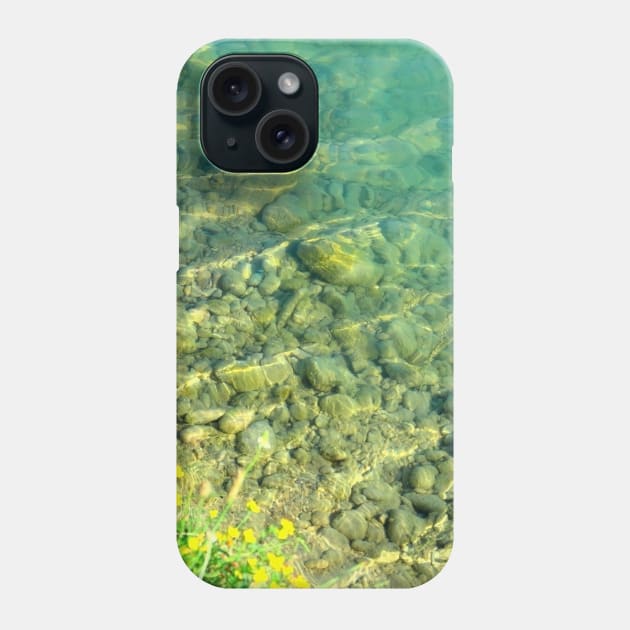 Overview from Santarelli lakes with greenery, yellow flowers and crystalline waters with stones Phone Case by KristinaDrozd