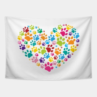 Made of heart colorful paws Tapestry