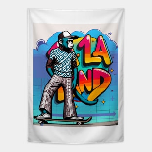 Retro Monkey Skateboarder - Vintage Style Illustration Tapestry