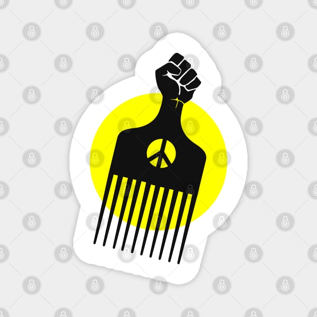 Black Fist Afro Pick, yellow sun Magnet by UrbanLifeApparel