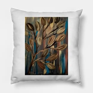 Metallic landscape and gold and bronze leave . Pillow