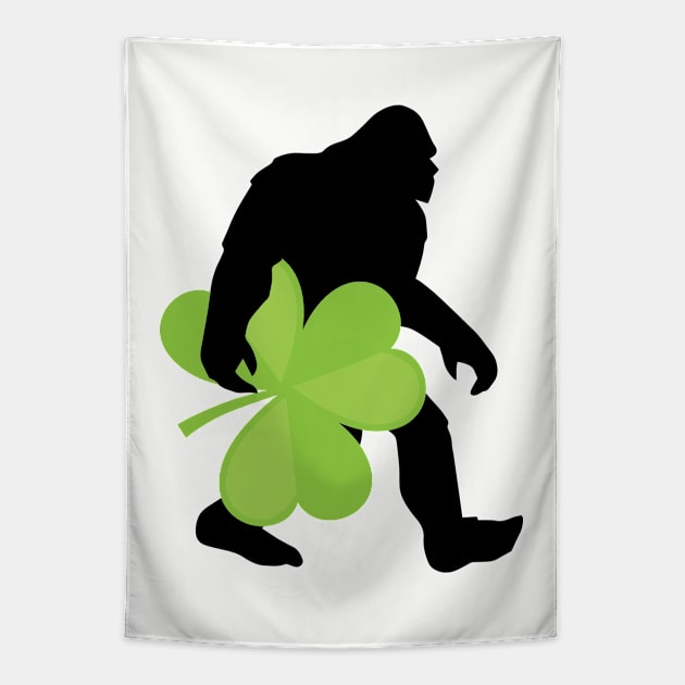 St Patricks Day - Irish Bigfoot Carrying A Shamrock Tapestry by Kudostees