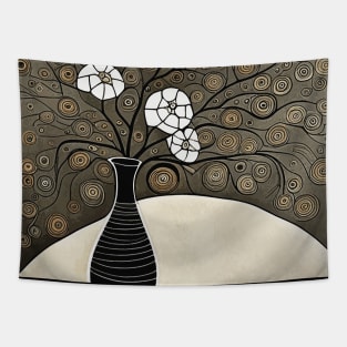 Cute Abstract Flowers in a Black Vase Still Life Painting Tapestry