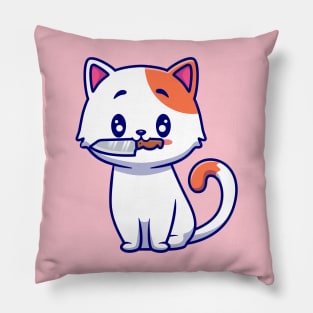 Cute Cat With Knife Cartoon Pillow