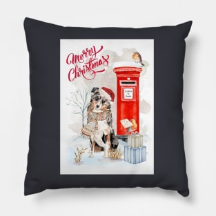 Australian Shepherd Dog Merry Christmas Santa Dog Pillow