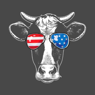 Vintage Patriot Cow T 4th Of July American Flag T-Shirt